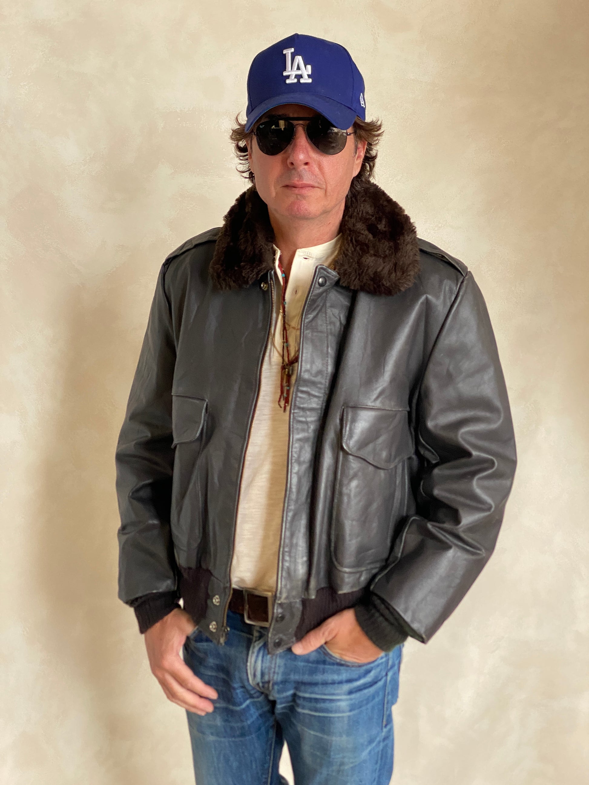 vintage aviator leather bomber flight jacket made in usa size 44us 54eu aj357 studio