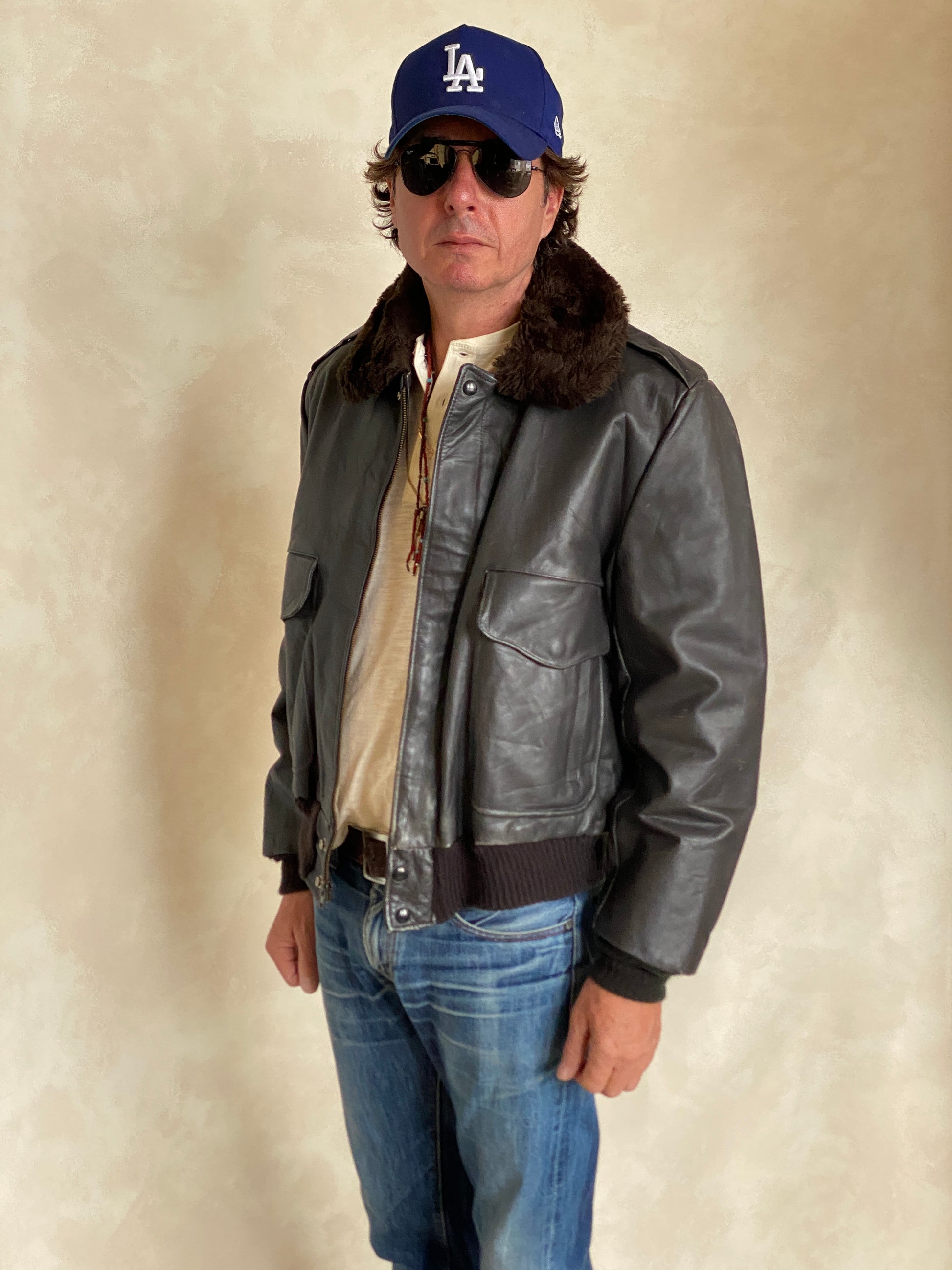 vintage aviator leather bomber flight jacket made in usa size 44us 54eu aj357 studio