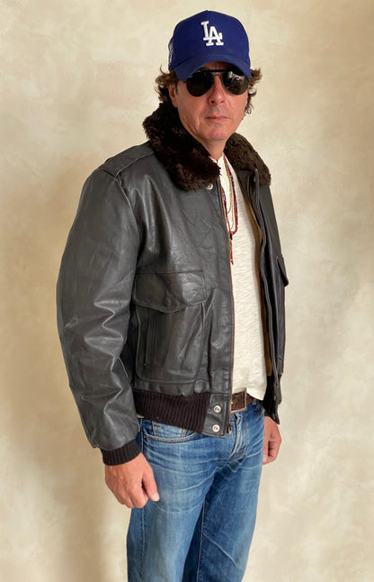 Vintage Aviator Leather Bomber Flight Jacket - Size 44US Regular (54EU) | Classic Style-AJ357 Studio