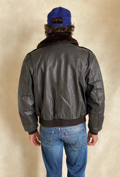 Vintage Aviator Leather Bomber Flight Jacket - Size 44US Regular (54EU) | Classic Style-AJ357 Studio
