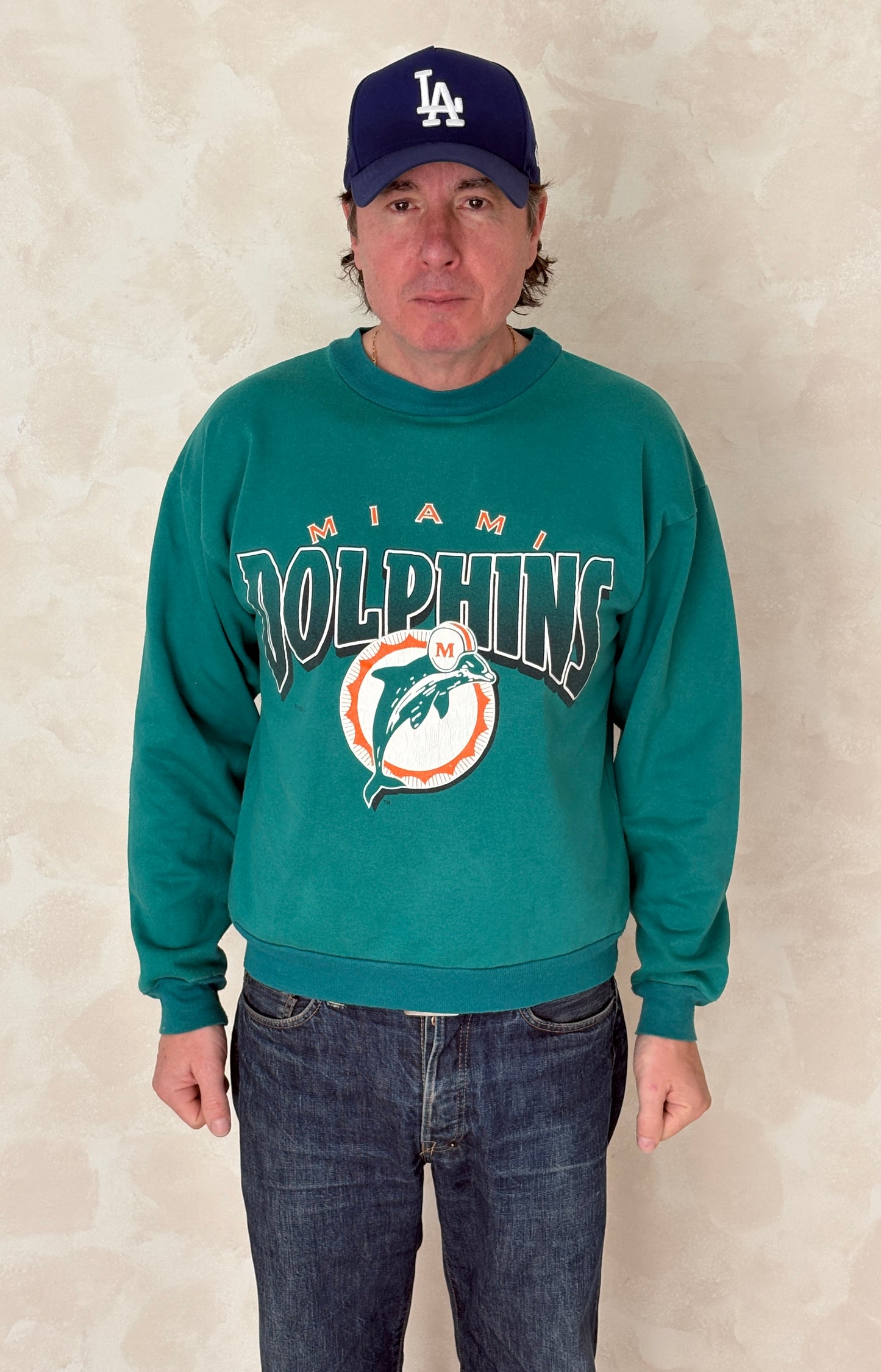 Size L Crew Neck Miami Dolphins 1995 Made in USA By True Fan - USA Vintage Bcn