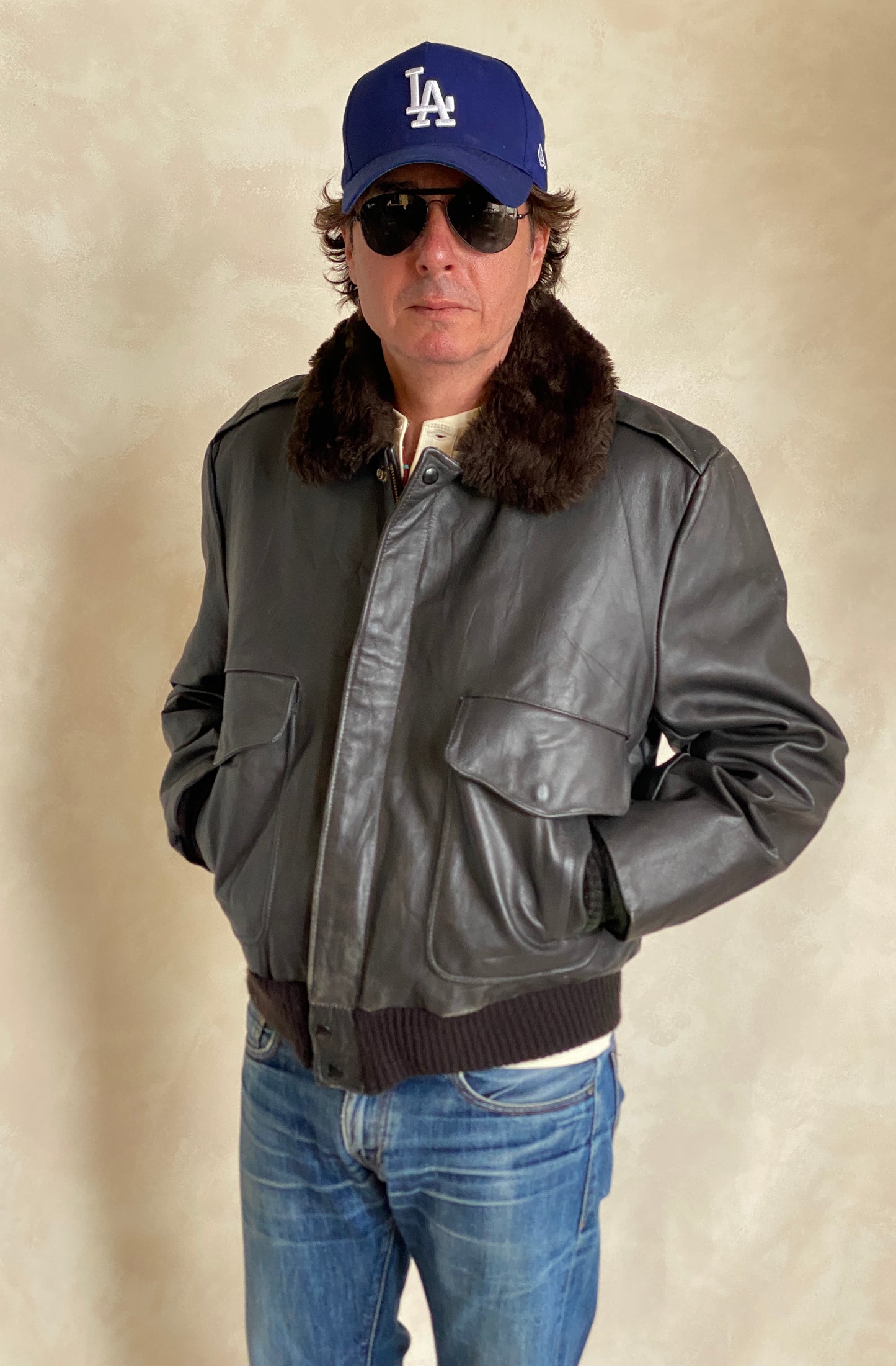 vintage aviator leather bomber flight jacket made in usa size 44us 54eu aj357 studio