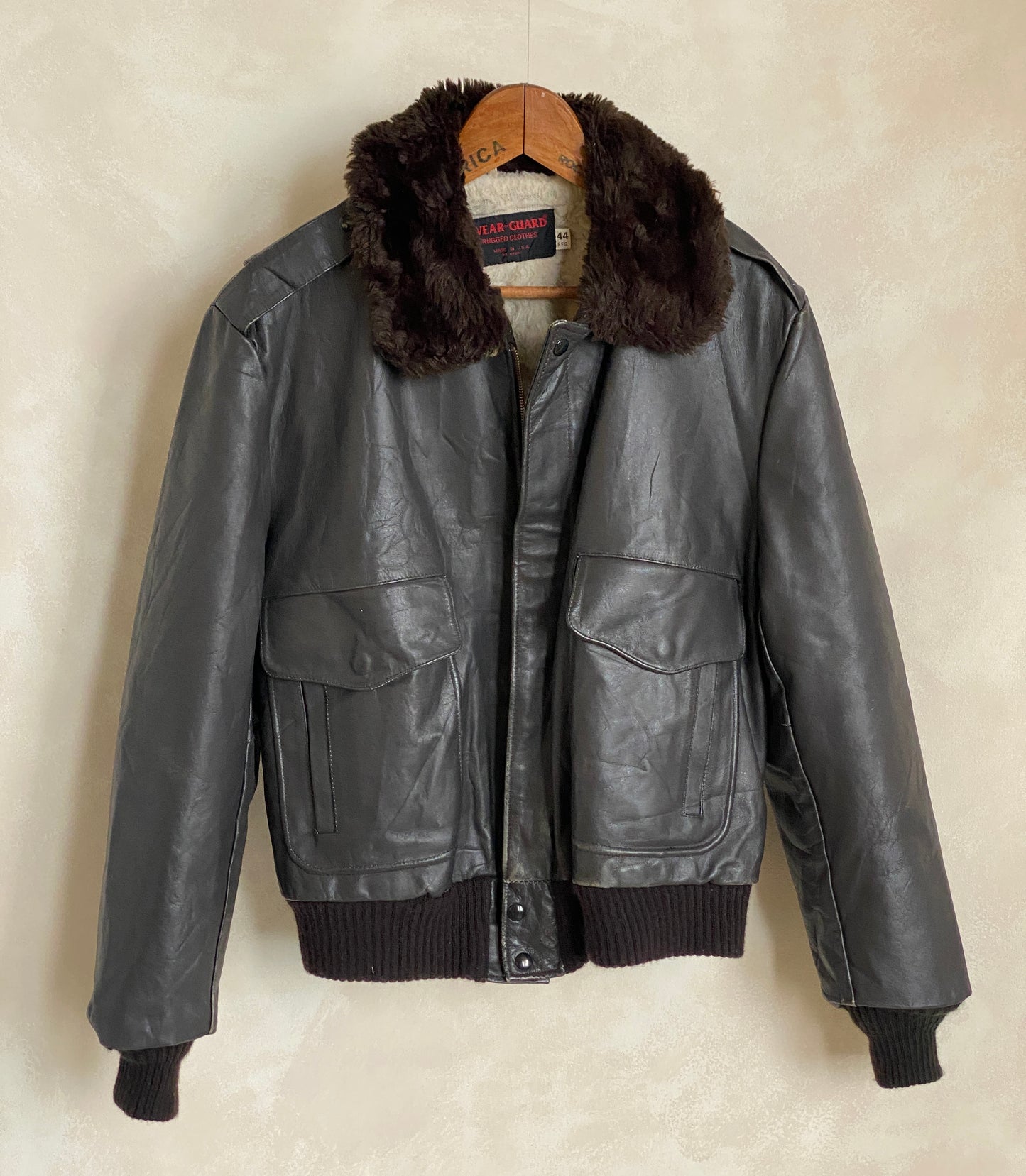 vintage aviator leather bomber flight jacket made in usa size 44us 54eu aj357 studio