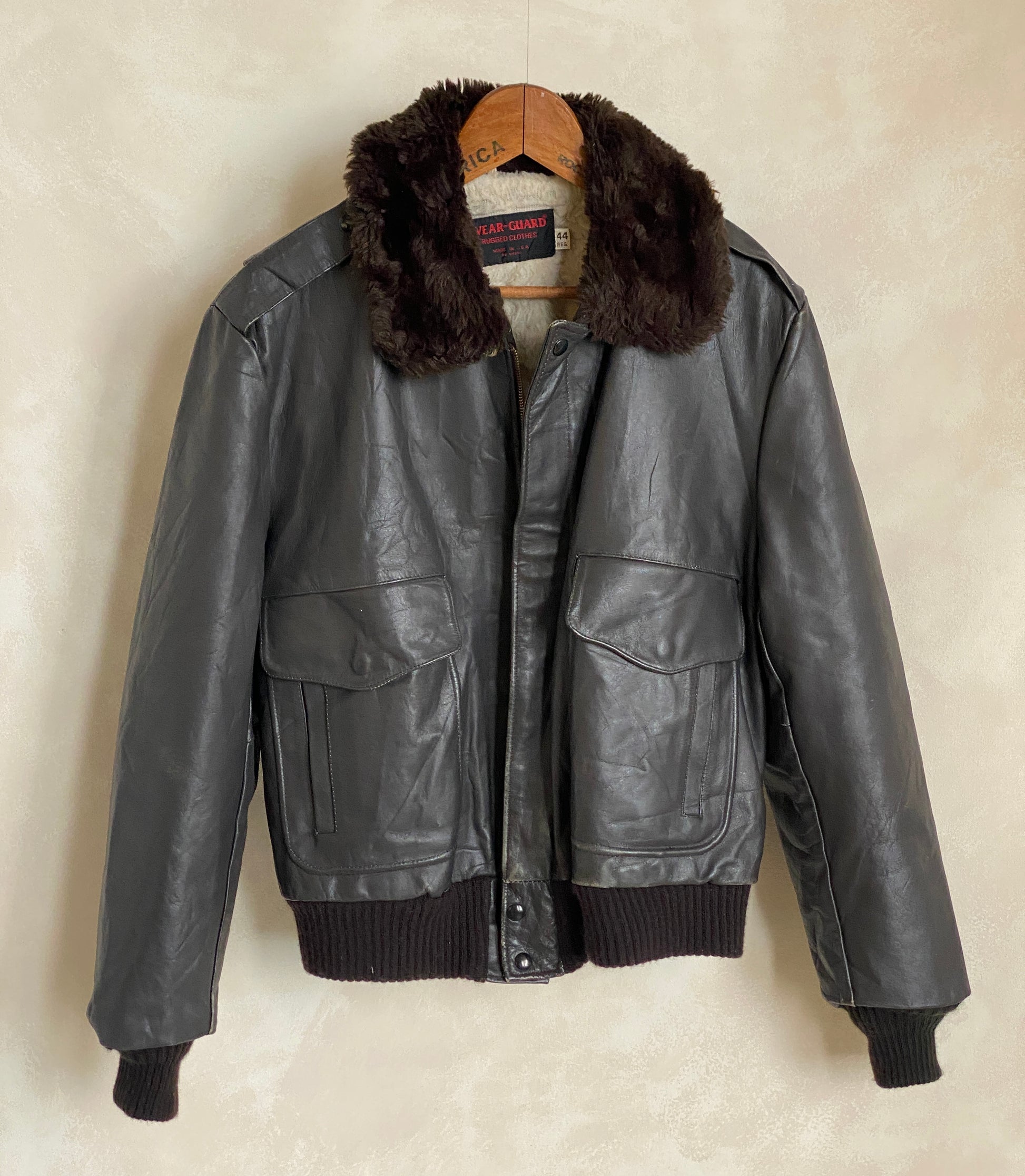 vintage aviator leather bomber flight jacket made in usa size 44us 54eu aj357 studio