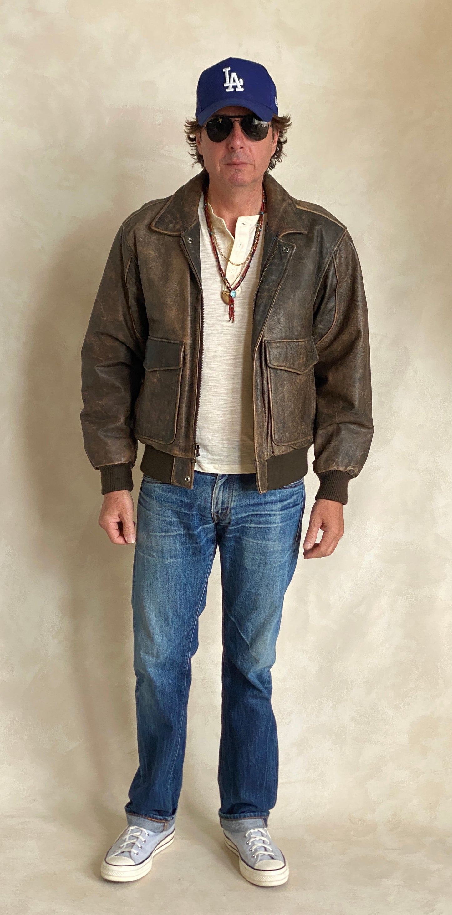 vintage leather bomber flight jacket aviator made in usa size 42us 52eu aj357 studio