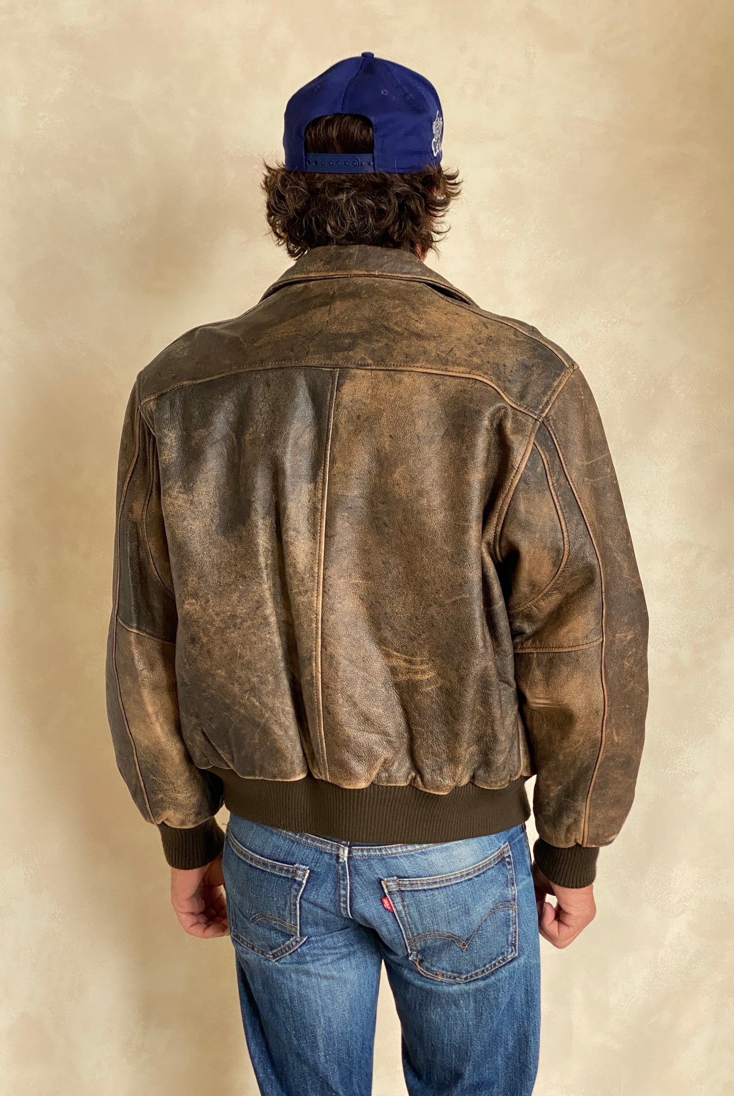 vintage leather bomber flight jacket aviator made in usa size 42us 52eu aj357 studio