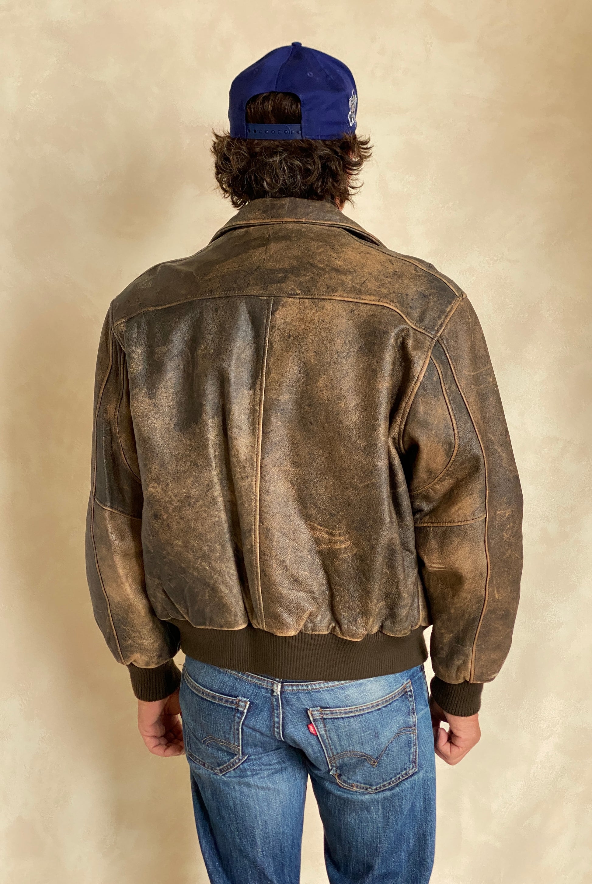 vintage leather bomber flight jacket aviator made in usa size 42us 52eu aj357 studio