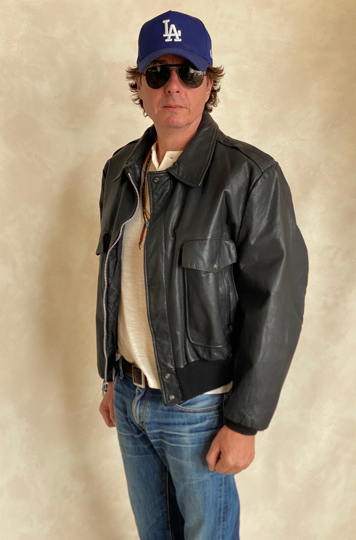 Vintage black leather bomber flight jacket aviator size XL made in USA AJ357 Studio