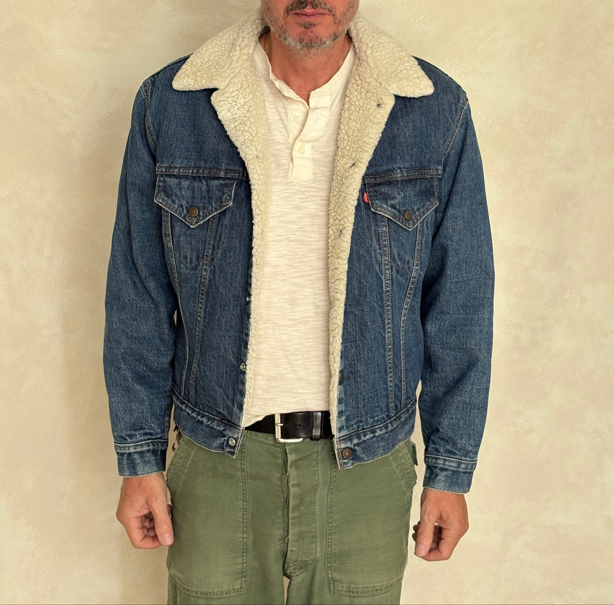 Size 44US / 54EU. 2 pockets Vintage Levis fleece-sherpa Jacket Made in USA.-AJ357 Studio