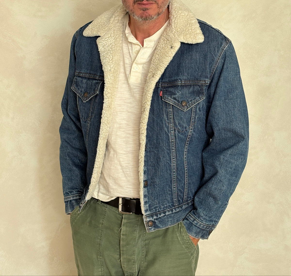 Size 44US / 54EU. 2 pockets Vintage Levis fleece-sherpa Jacket Made in USA.-AJ357 Studio