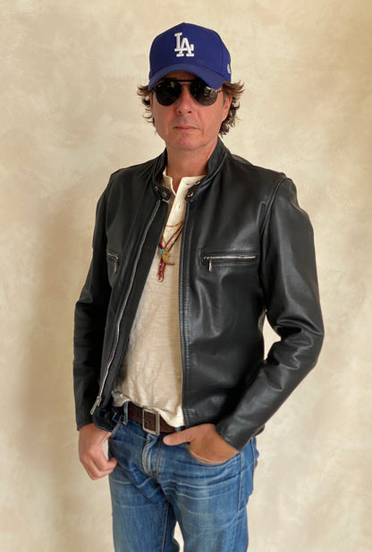 Size 40 US/ 50 Euro. Vintage 70s black cafe racer leather jacket with talon zipper-AJ357 Studio