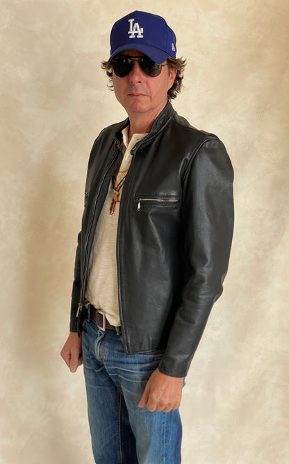 Size 40 US/ 50 Euro. Vintage 70s black cafe racer leather jacket with talon zipper-AJ357 Studio