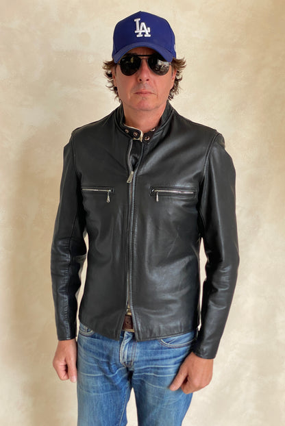 Size 40 US/ 50 Euro. Vintage 70s black cafe racer leather jacket with talon zipper-AJ357 Studio