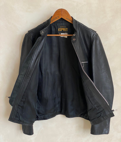 Size 40 US/ 50 Euro. Vintage 70s black cafe racer leather jacket with talon zipper-AJ357 Studio