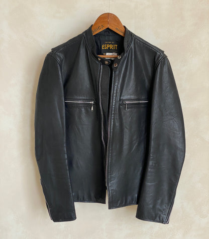 Size 40 US/ 50 Euro. Vintage 70s black cafe racer leather jacket with talon zipper-AJ357 Studio