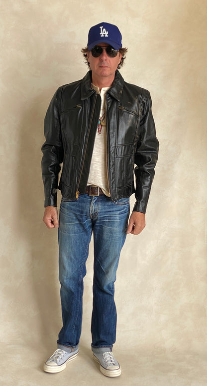 Vintage 70s Heavy Leather Motorcycle Jacket - Size 44 US (54 EU) | USA Vintage BCN-AJ357 Studio