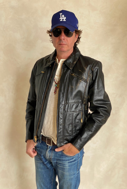 Vintage 70s Heavy Leather Motorcycle Jacket - Size 44 US (54 EU) | USA Vintage BCN-AJ357 Studio