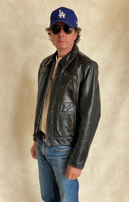 Vintage 70s Heavy Leather Motorcycle Jacket - Size 44 US (54 EU) | USA Vintage BCN-AJ357 Studio