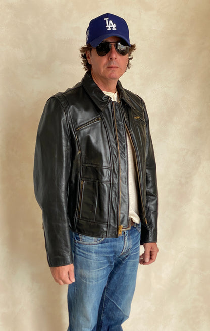 Vintage 70s Heavy Leather Motorcycle Jacket - Size 44 US (54 EU) | USA Vintage BCN-AJ357 Studio