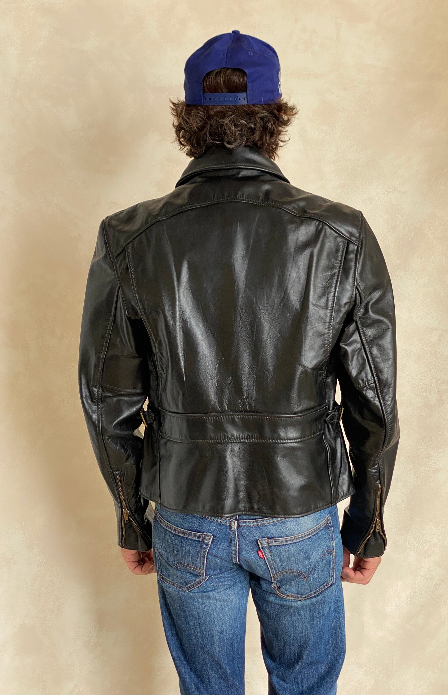 vintage 70s heavy leather motorcycle jacket made in usa size 44us 54eu aj357 studio