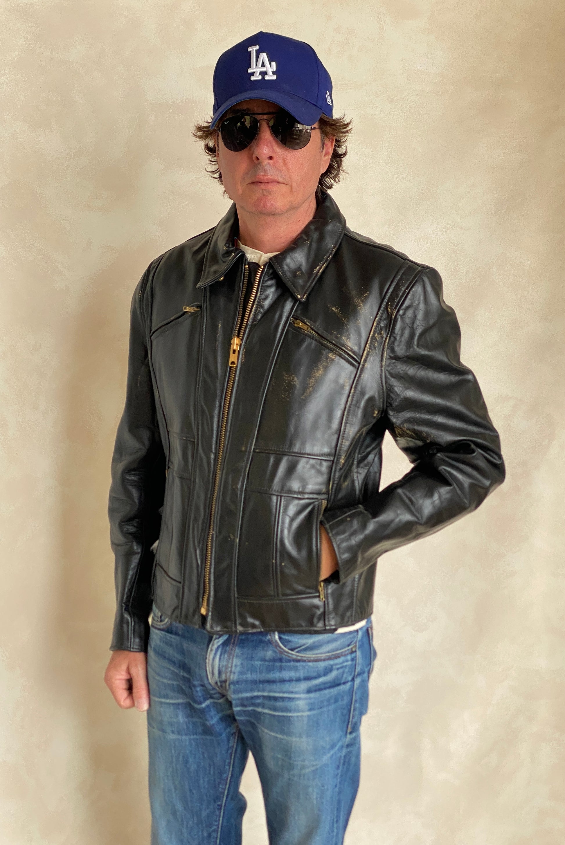 vintage 70s heavy leather motorcycle jacket made in usa size 44us 54eu aj357 studio