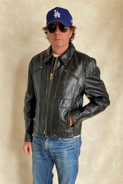Vintage 70s Heavy Leather Motorcycle Jacket - Size 44 US (54 EU) | USA Vintage BCN-AJ357 Studio