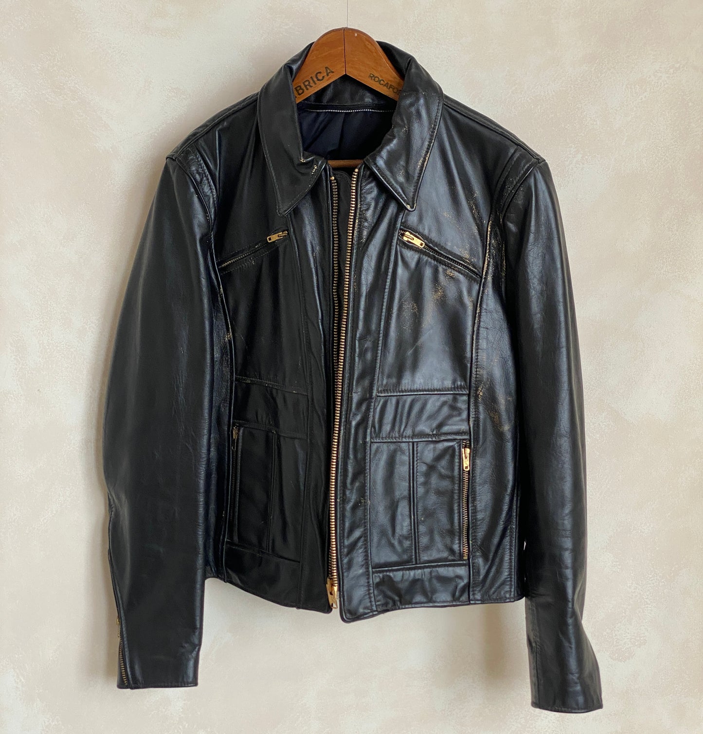 vintage 70s heavy leather motorcycle jacket made in usa size 44us 54eu aj357 studio