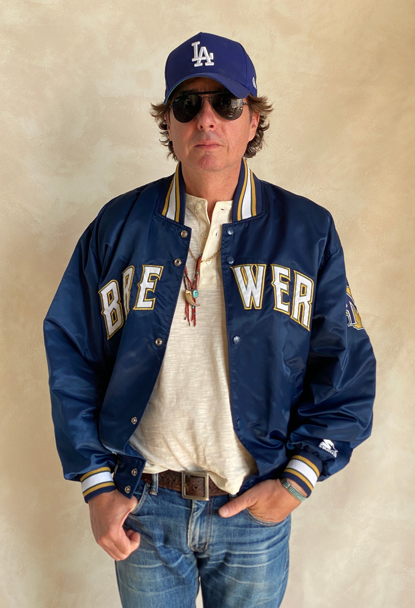 Vintage 1980s Milwaukee Brewers Starter satin jacket with team logo, size large