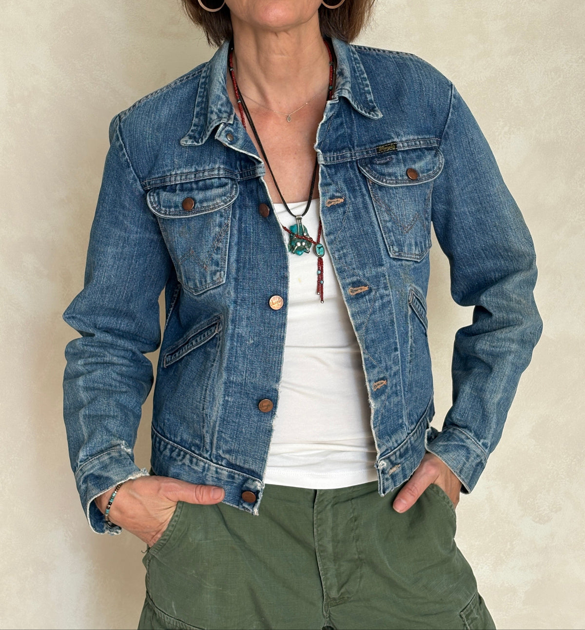 Size 36US . Vintage 70s Wrangler Denim Jacket – 4 Pockets – Made in USA-AJ357 Studio