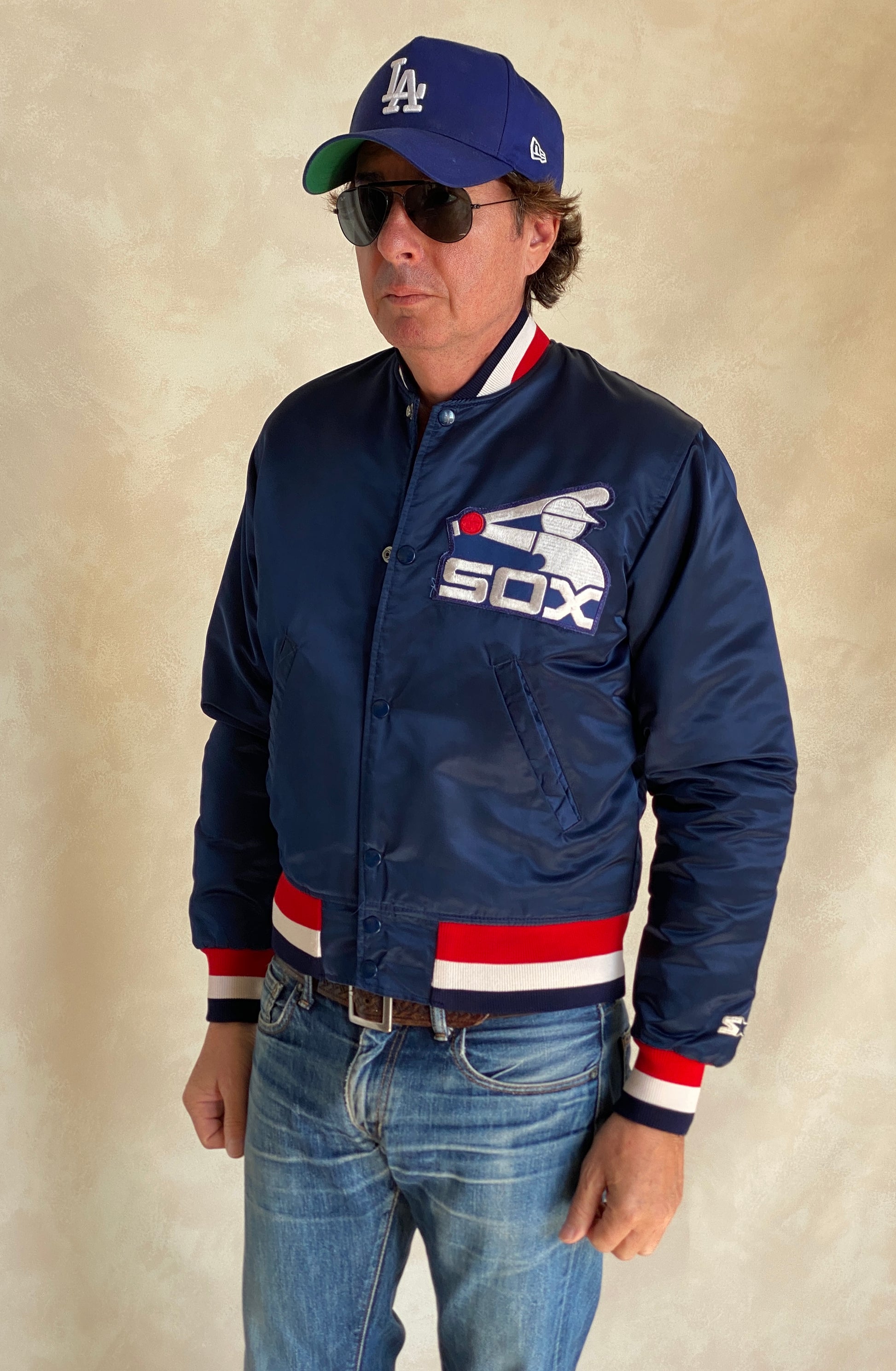 Vintage 1980s Chicago White Sox Starter satin jacket made in USA, size small.