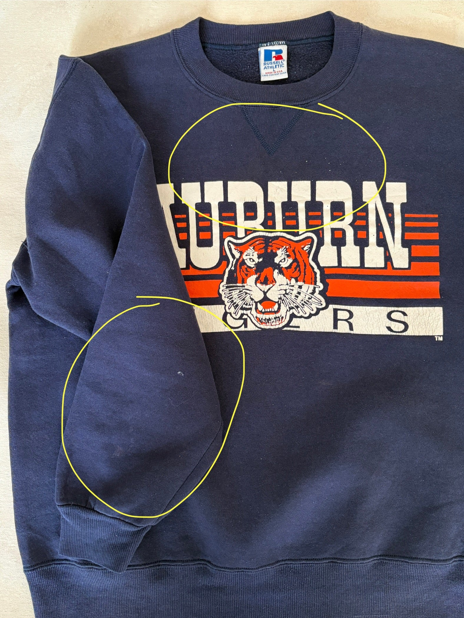vintage auburn sweatshirt, auburn university crewneck, russell athletic usa, vintage college sweater,