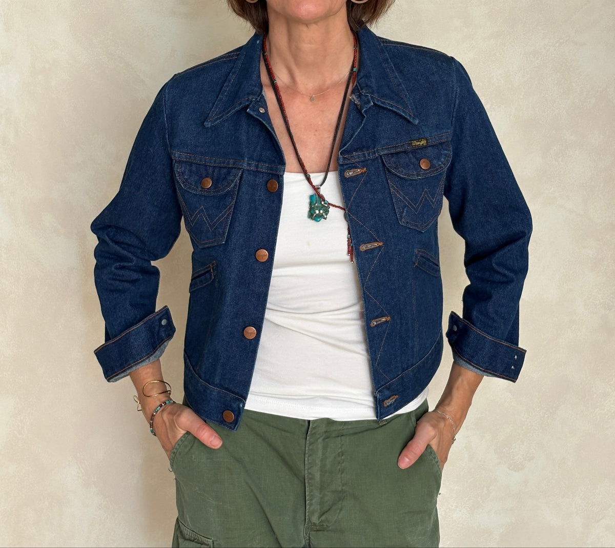 Size 18US . Vintage 70s Wrangler Denim Jacket – 4 Pockets – Made in USA-AJ357 Studio
