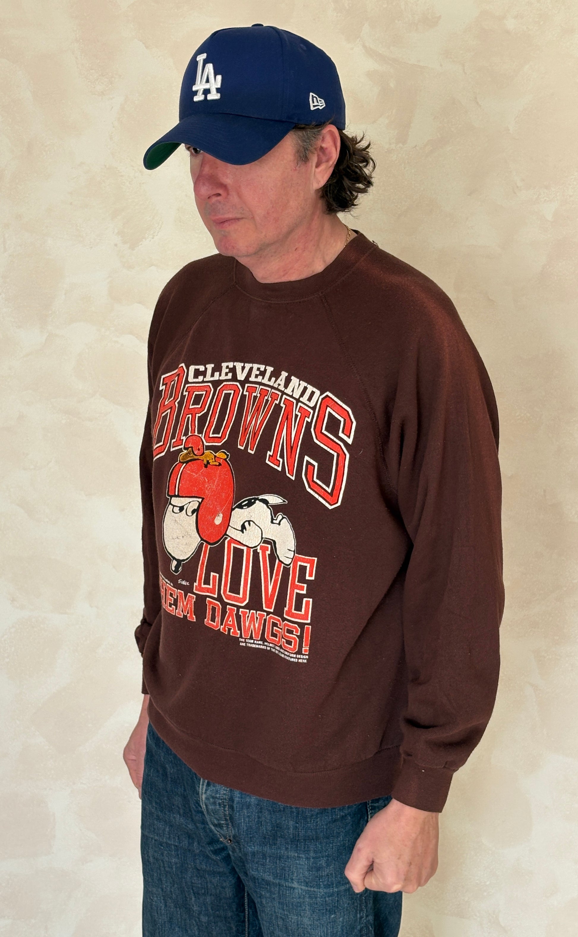 vintage cleveland browns sweatshirt, snoopy crewneck, russell athletic made in usa, vintage nfl sweatshirt, 80s sportswear
