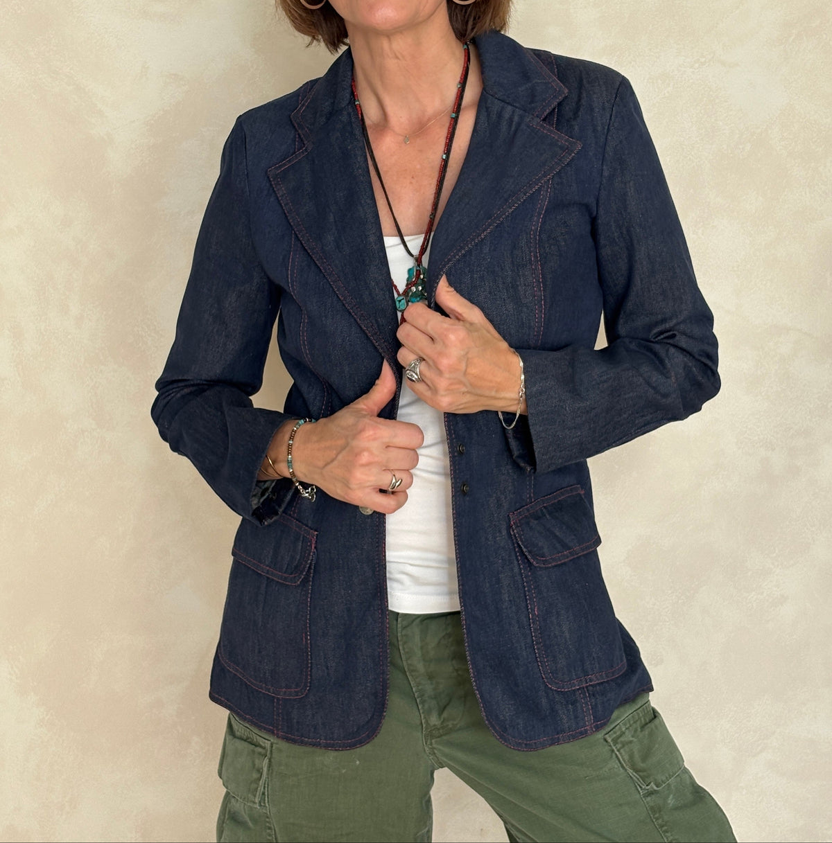 Size 36US .Vintage 1970s Patty Woodard Denim Blazer — Made in California-AJ357 Studio