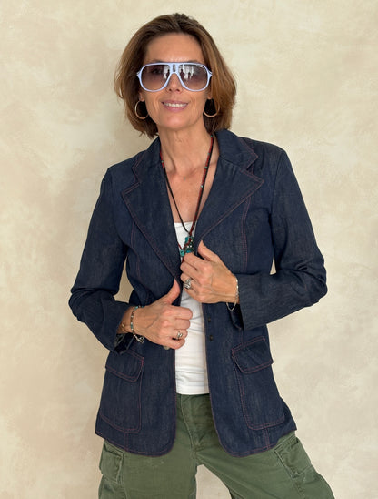 Size 36US .Vintage 1970s Patty Woodard Denim Blazer — Made in California-AJ357 Studio