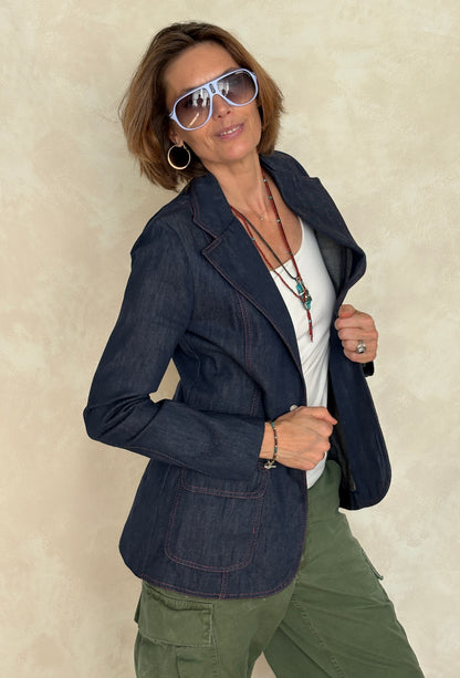 Size 36US .Vintage 1970s Patty Woodard Denim Blazer — Made in California-AJ357 Studio