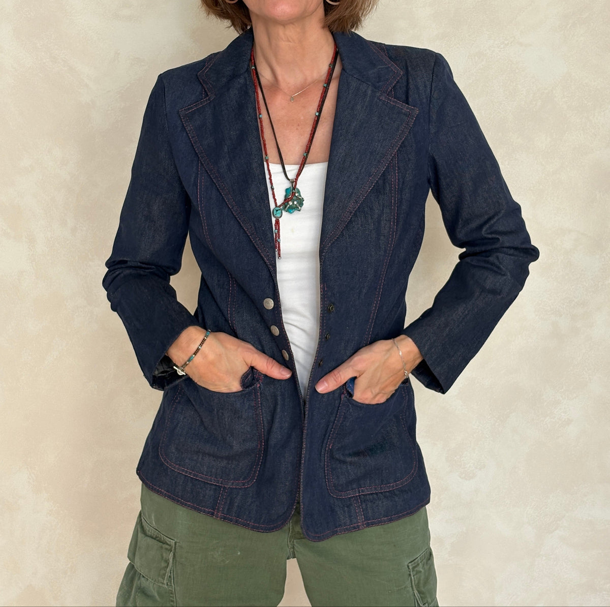 Size 36US .Vintage 1970s Patty Woodard Denim Blazer — Made in California-AJ357 Studio