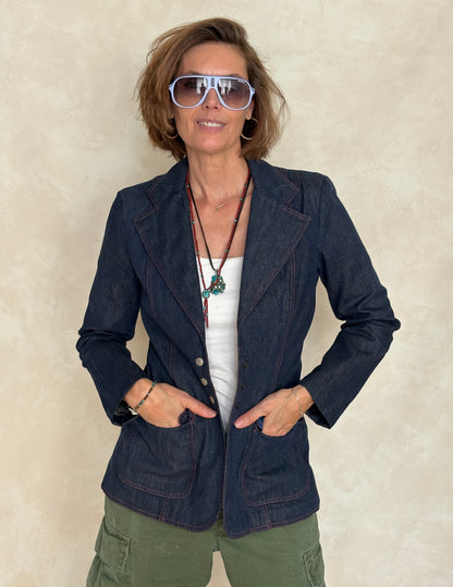 Size 36US .Vintage 1970s Patty Woodard Denim Blazer — Made in California-AJ357 Studio