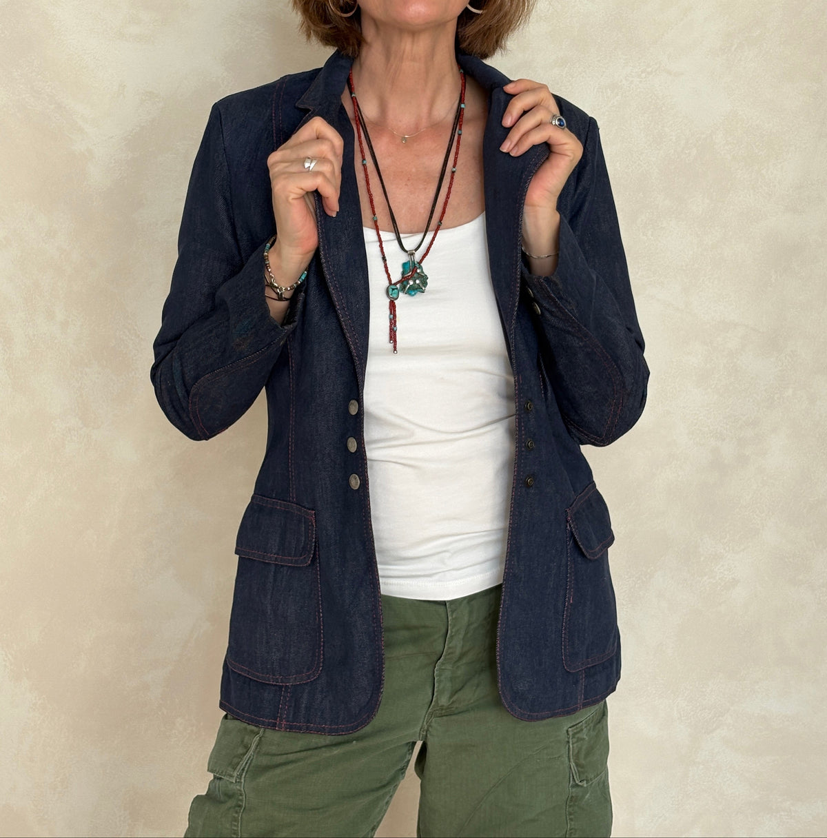 Size 36US .Vintage 1970s Patty Woodard Denim Blazer — Made in California-AJ357 Studio