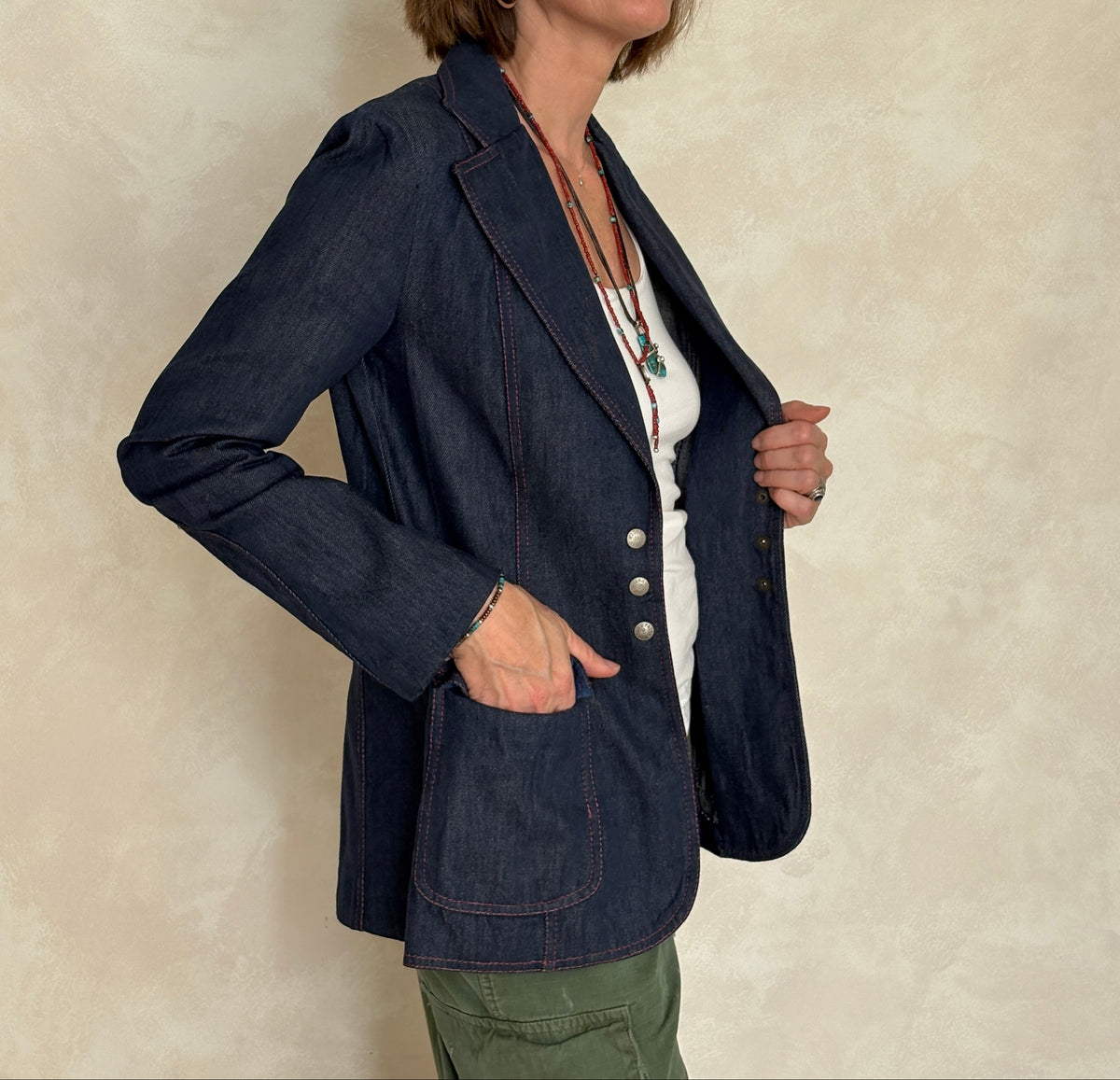 Size 36US .Vintage 1970s Patty Woodard Denim Blazer — Made in California-AJ357 Studio