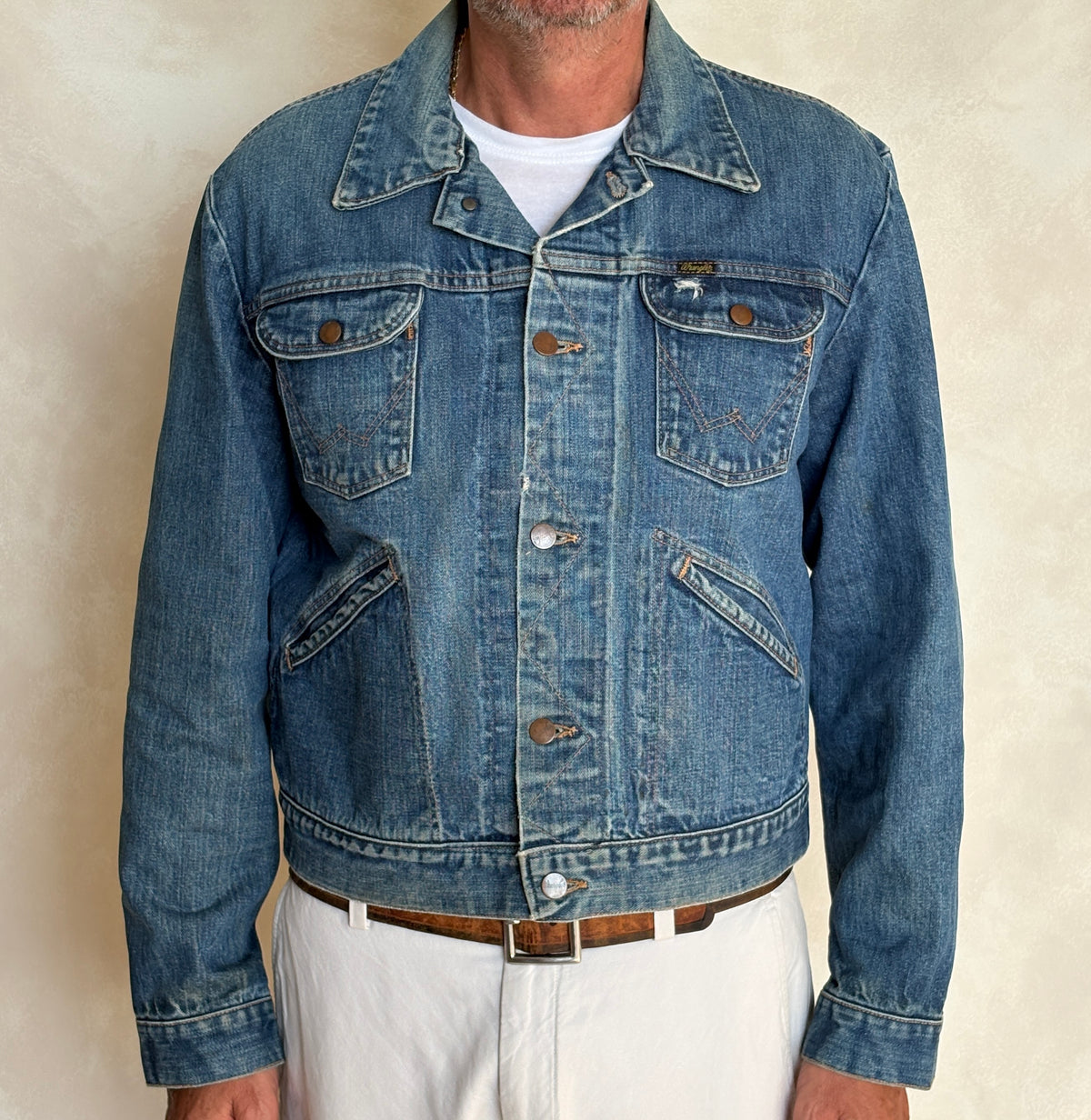 Size 44US / 54 EU Authentic 70s Wrangler denim jacket -4 pockets- Made in the USA-AJ357 Studio