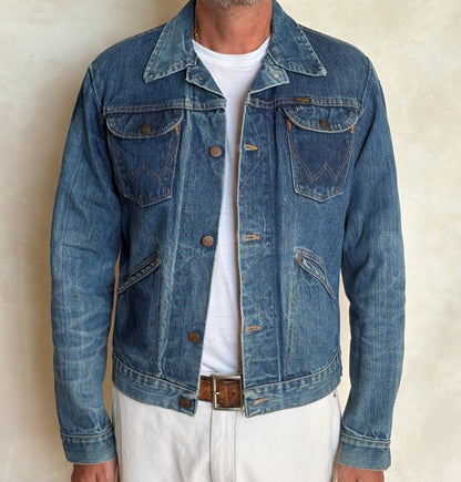 Size 40 Long US. Authentic 70s Wrangler denim jacket -4 pockets- Made in the USA-AJ357 Studio