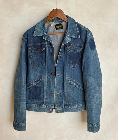 Size 40 Long US. Authentic 70s Wrangler denim jacket -4 pockets- Made in the USA-AJ357 Studio
