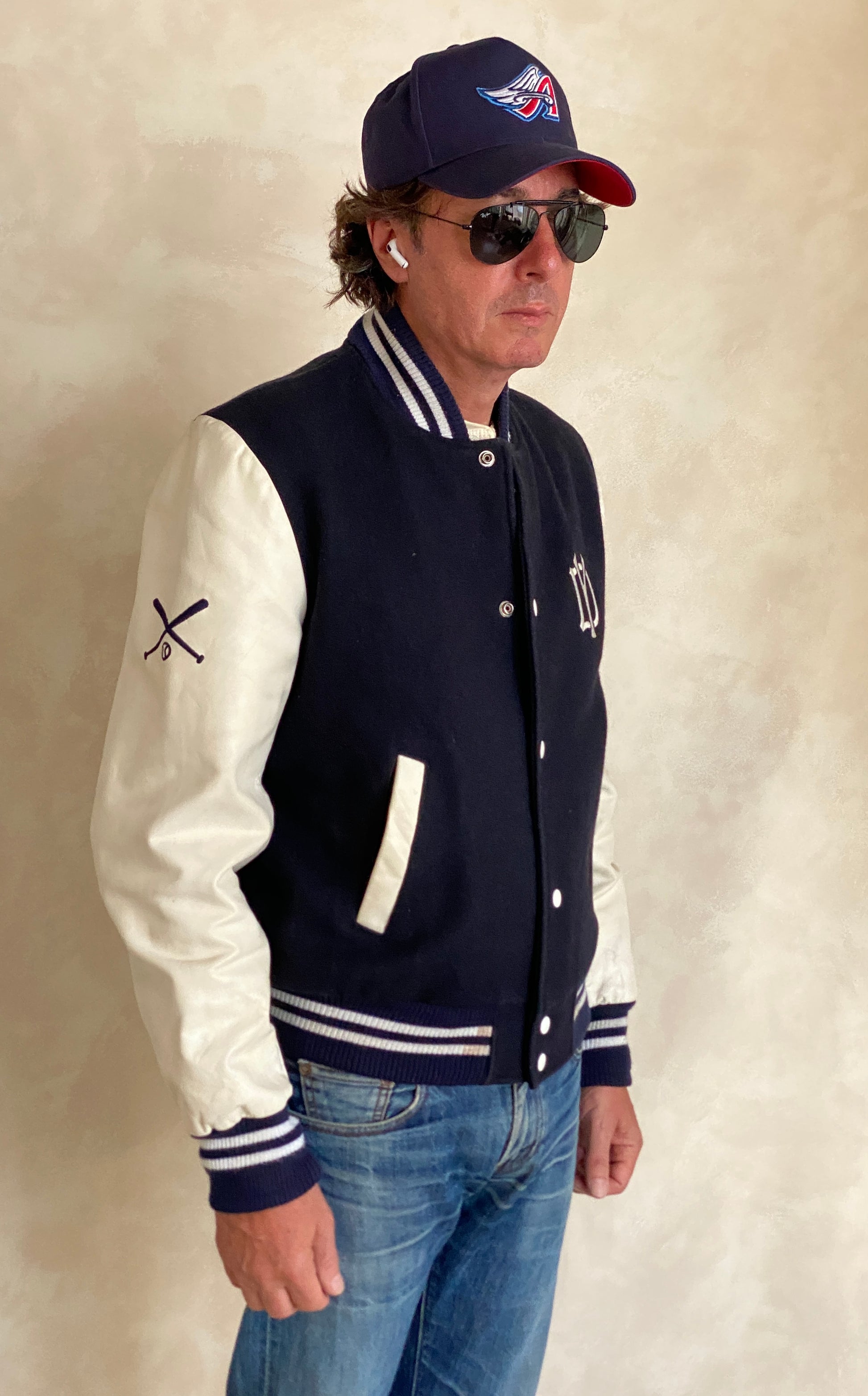 vintage varsity jacket made in canada size medium black wool white leather aj357 studio