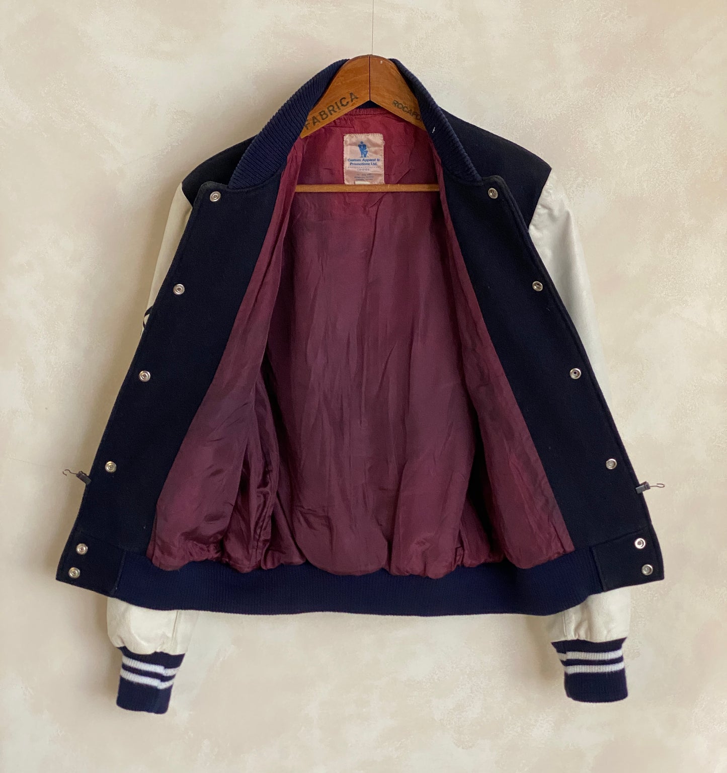 vintage varsity jacket made in canada size medium black wool white leather aj357 studio