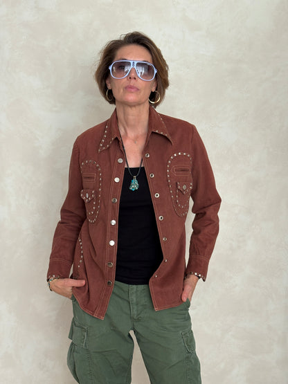 Vintage “Whip-O-Will” Studded Western Shirt – Rust Brown Cotton Size 13