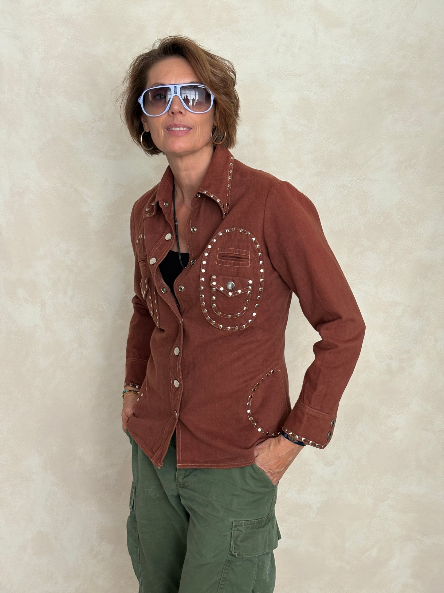 Vintage “Whip-O-Will” Studded Western Shirt – Rust Brown Cotton Size 13