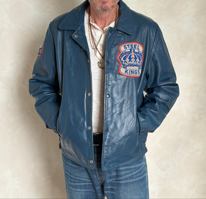 Size 44US / 54EU .Vintage Leather Hockey Jacket Men’s – Soft Canadian Leather – Made in Canada-AJ357 Studio