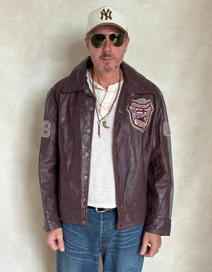 Size XL. Vintage 90s Varsity Leather Jacket – Canadian Made – College Style – Soft Leather –-AJ357 Studio