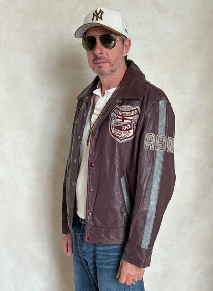 Size XL. Vintage 90s Varsity Leather Jacket – Canadian Made – College Style – Soft Leather –-AJ357 Studio